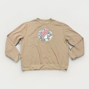 Buc-ees Sweatshirt Womens Tan Brown Leopard Fleece Beaver Pullover Crewneck L